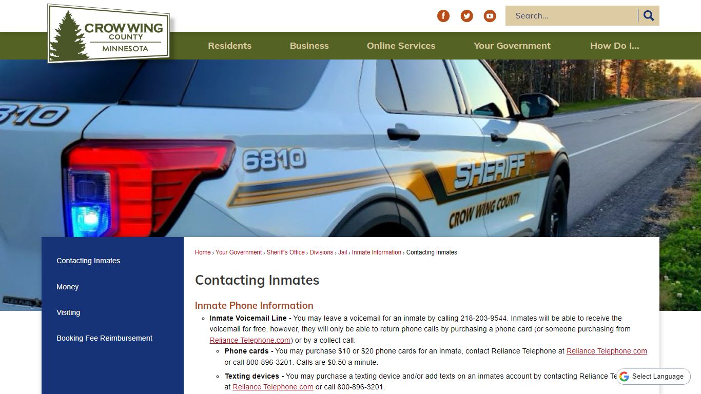 Contacting Inmates | Crow Wing County, MN - Official Website