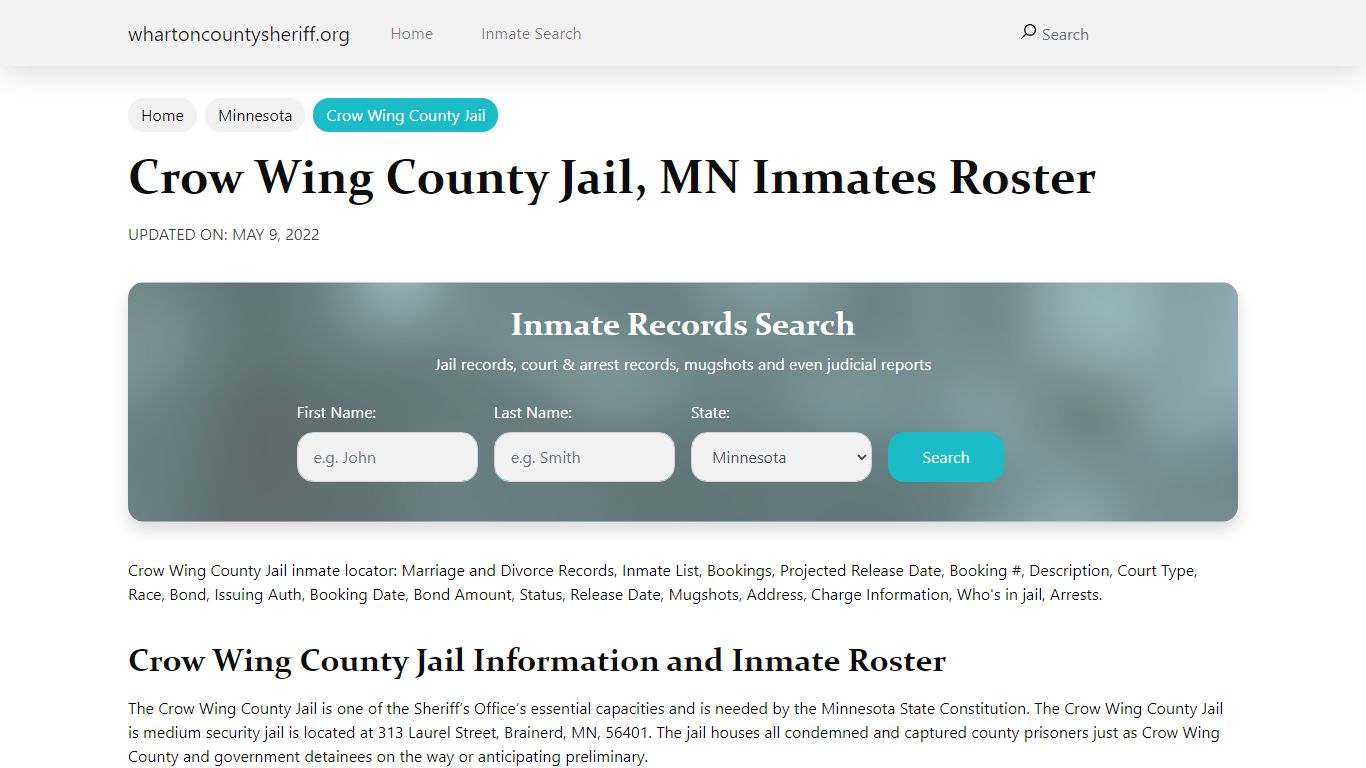 Crow Wing County Jail, MN Jail Roster, Name Search
